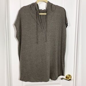 Alternative Hooded Tie Neck Cap Sleeve Tee Heather Taupe Size 2X